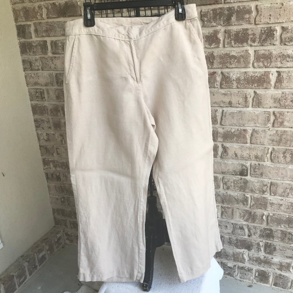 Chico's 100% Linen Pants Beige Medium Wide Leg